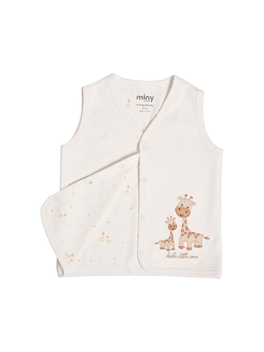Beyaz Zürafa Figürlü Unisex Bebek Yelek-4