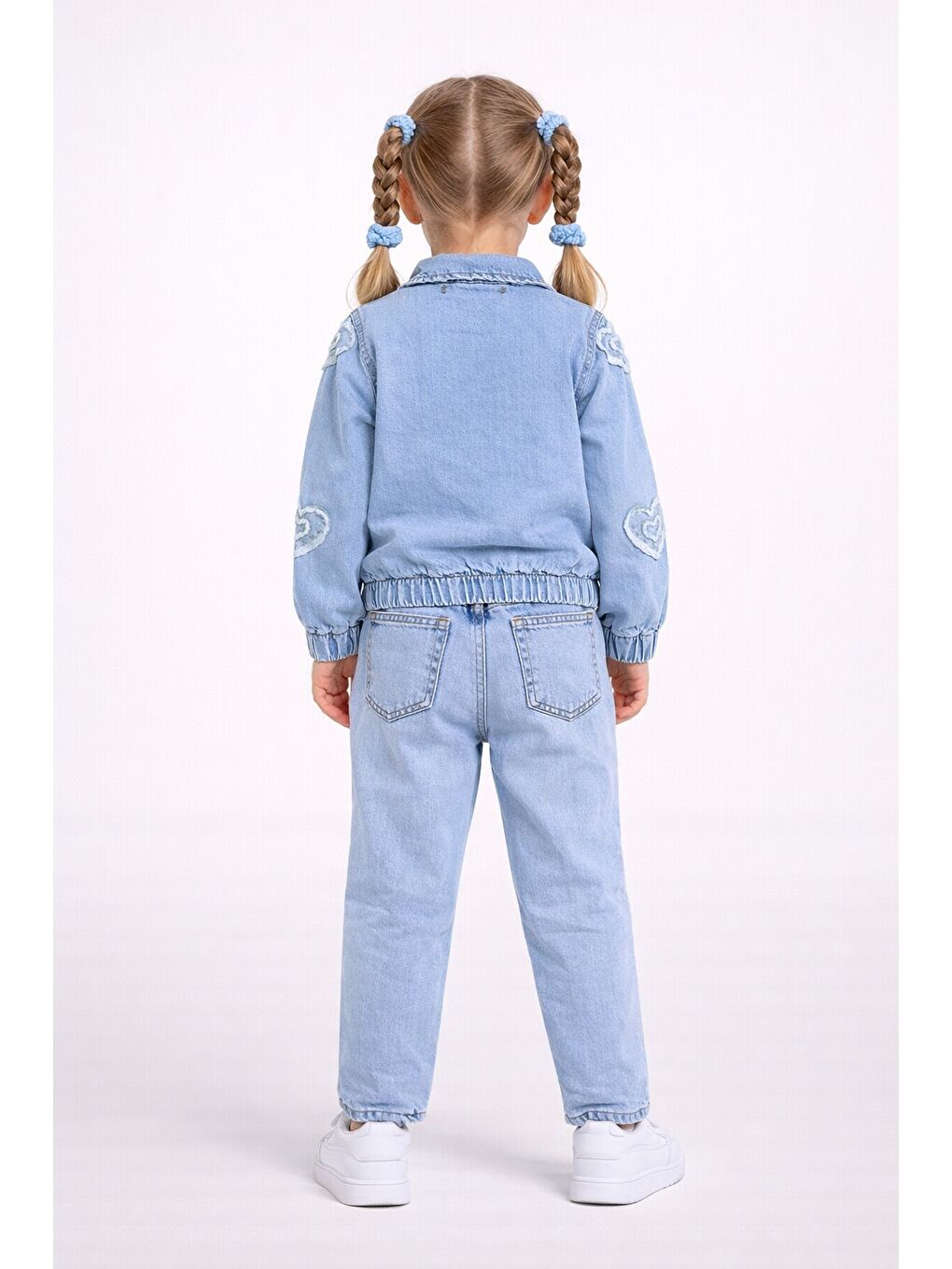 Mavi Kız Çocuk Kalp Desenli Jean Takım-3
