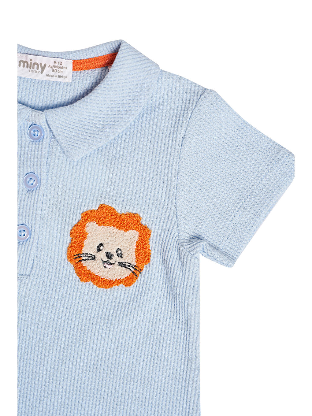 Mavi Waffle Kumaş Aslan Figürlü Erkek Bebek Tulum-3