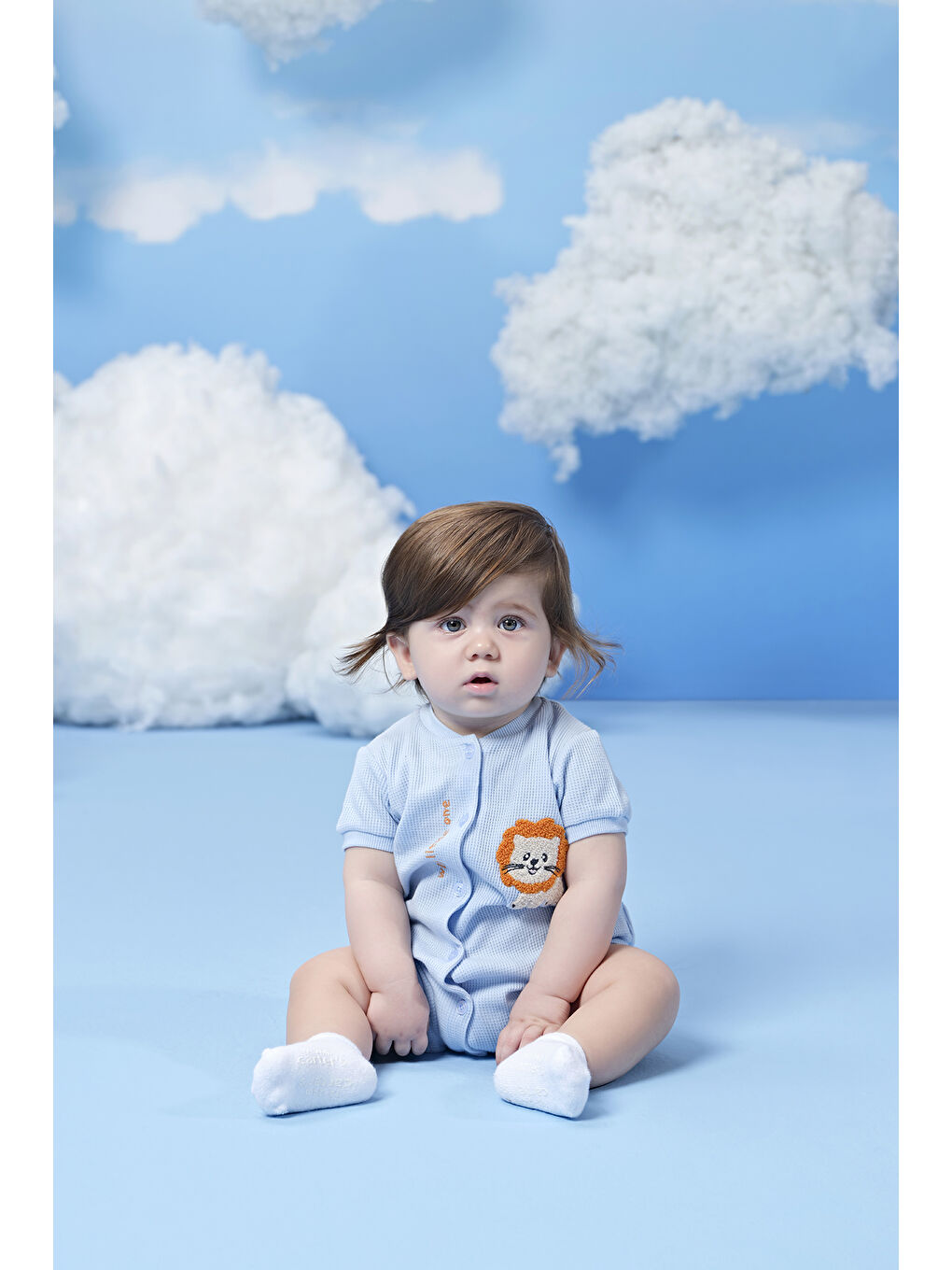Mavi Waffle Kumaş Düğmeli Erkek Bebek Tulum-2
