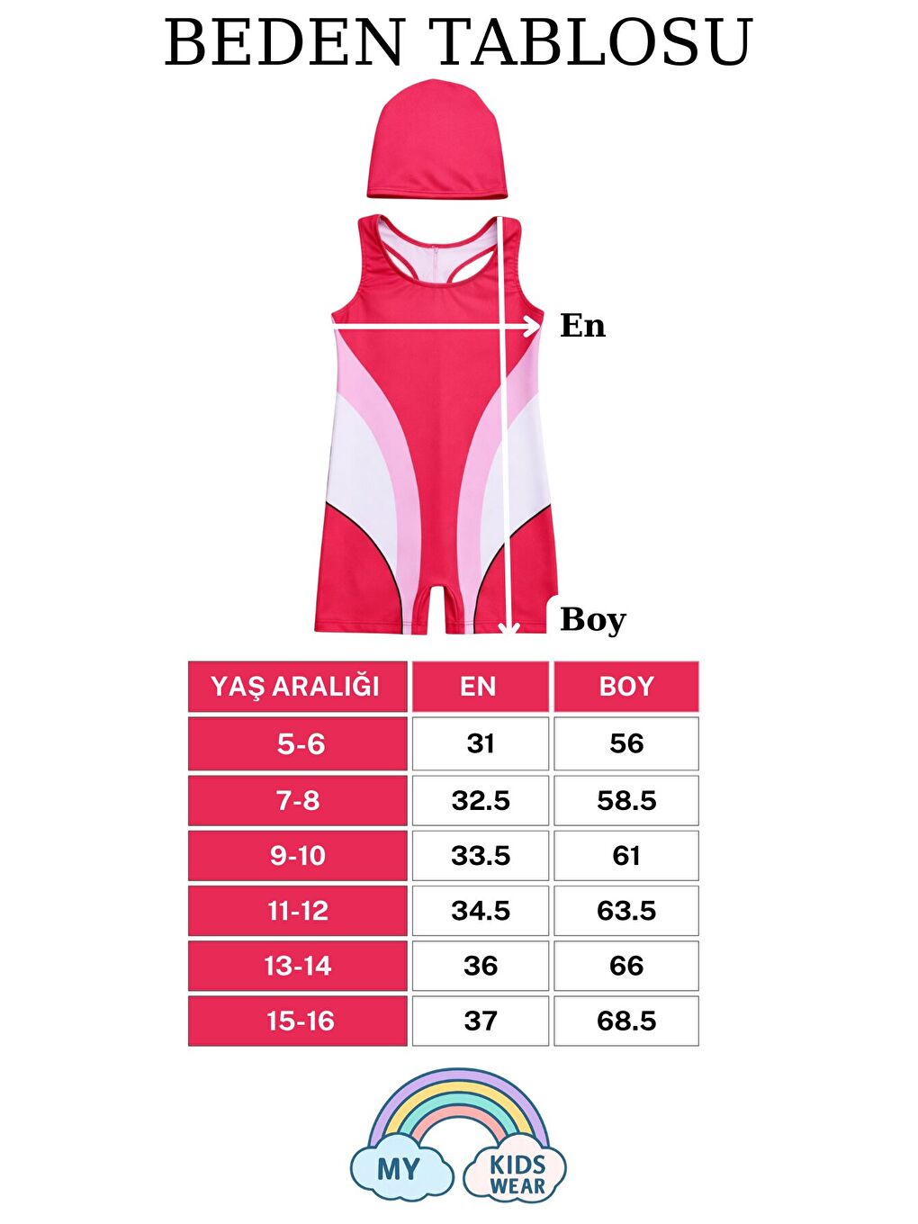 Pembe Kız Çocuk Deniz Yüzücü Mayoları 5-16 Yaş 12618-1