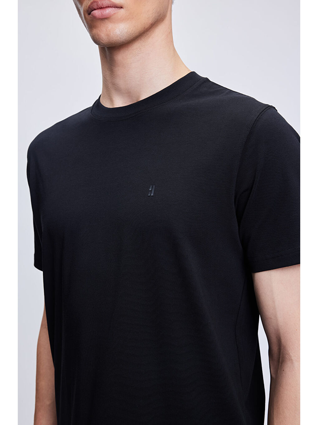 Siyah Regular Fit Bisiklet Yaka Pamuklu Tişört-3