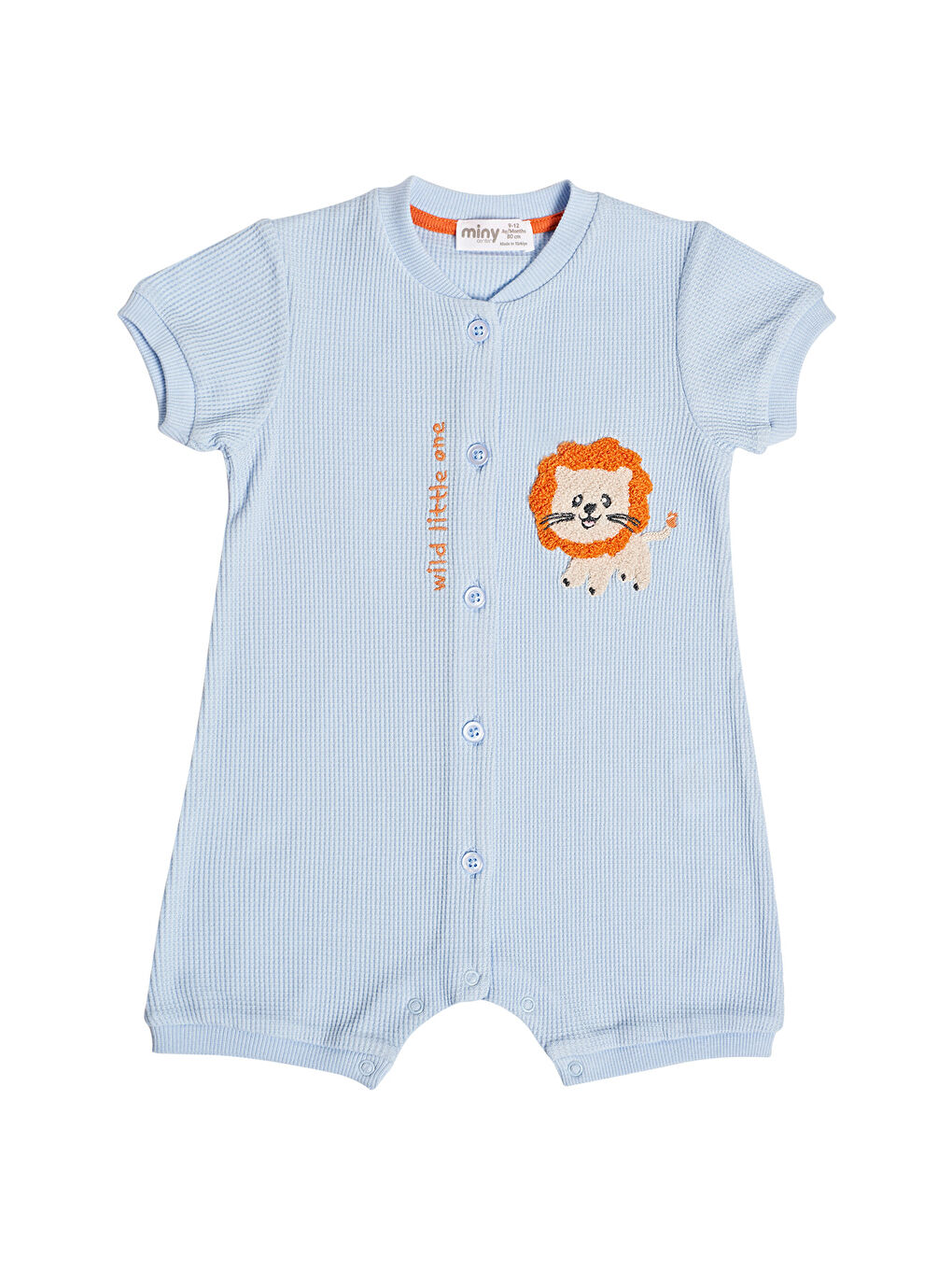 Mavi Waffle Kumaş Düğmeli Erkek Bebek Tulum-3