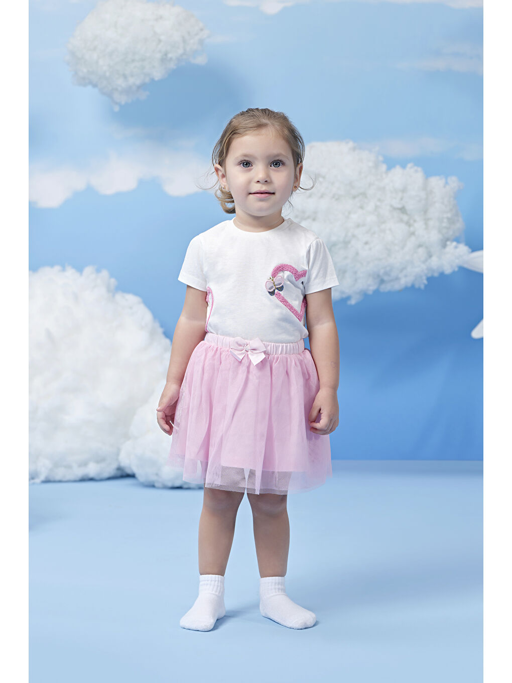 Karışık Kalp Desenli Tişört- Tütü Etekli  Kız Bebek 2'li Set-2