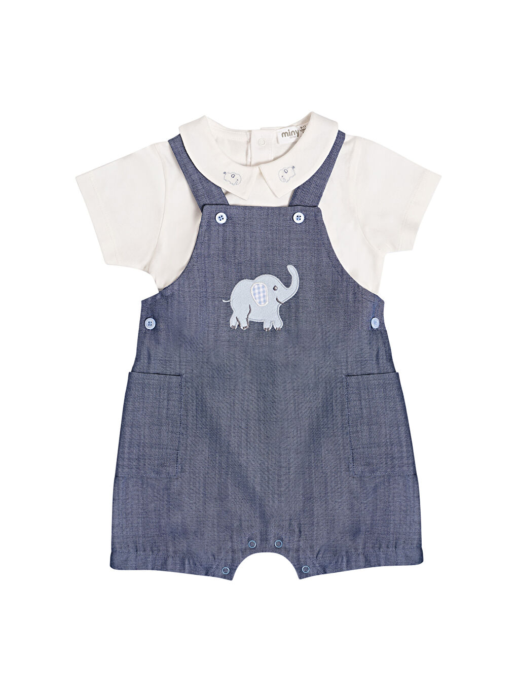 Karışık Fil Nakış Detaylı Erkek Bebek Salopet Set-1