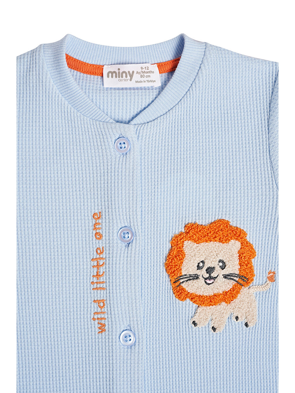 Mavi Waffle Kumaş Düğmeli Erkek Bebek Tulum-4