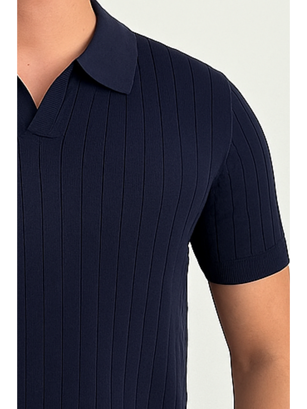 Erkek Lacivert Slim Fit Fitilli Polo Yaka Triko T-Shirt-1