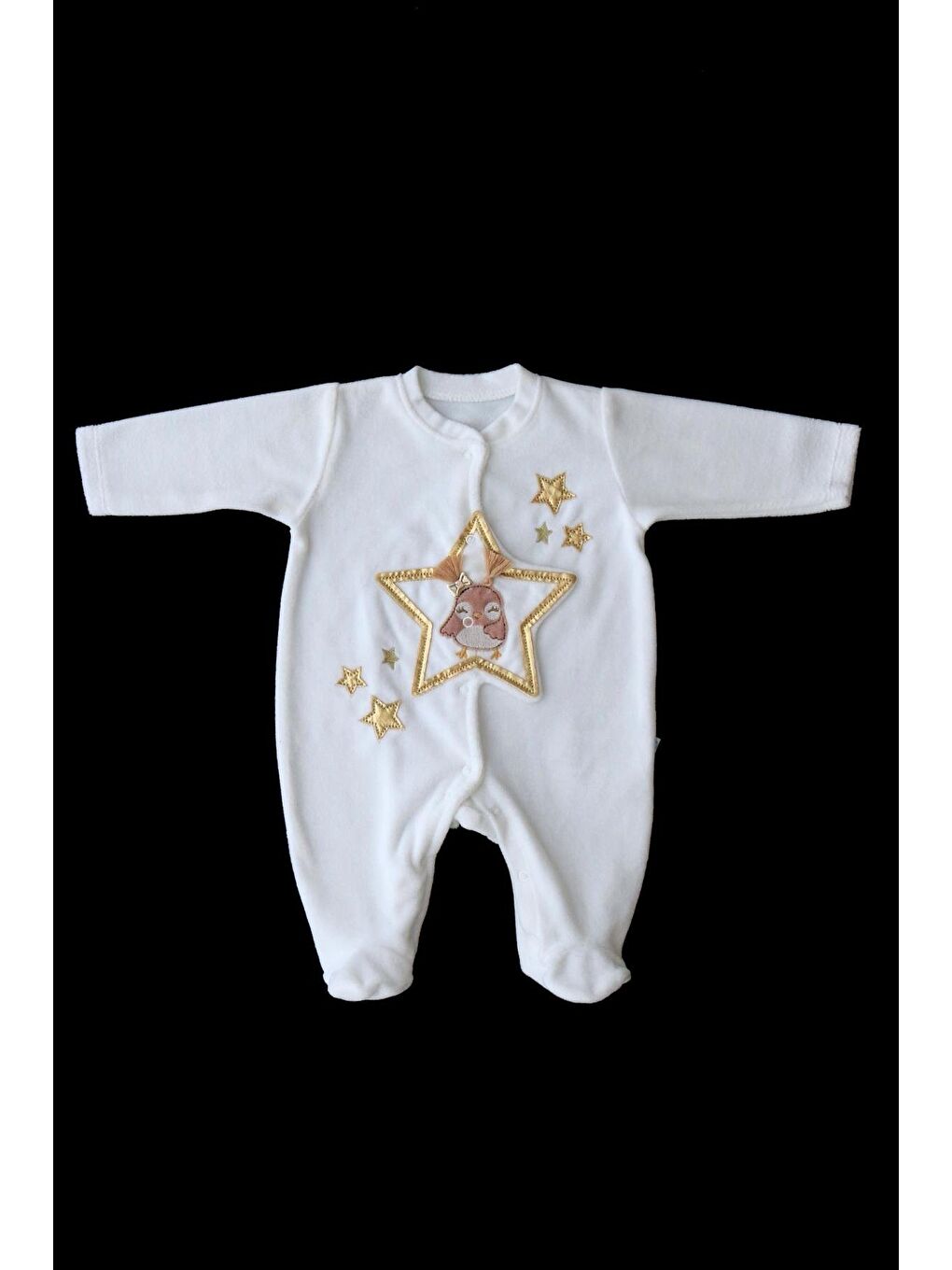 Beyaz Kız Bebek Gold Yıldız Detay Tulum-7