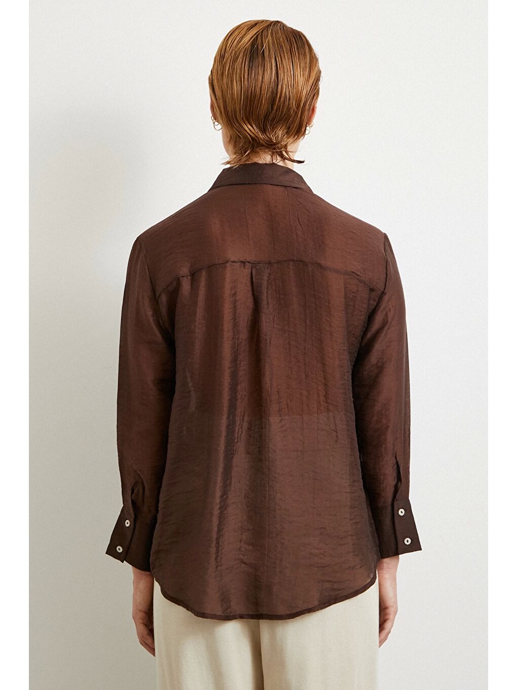 Karışık Modal Basic V Yaka Gömlek Kahve-5