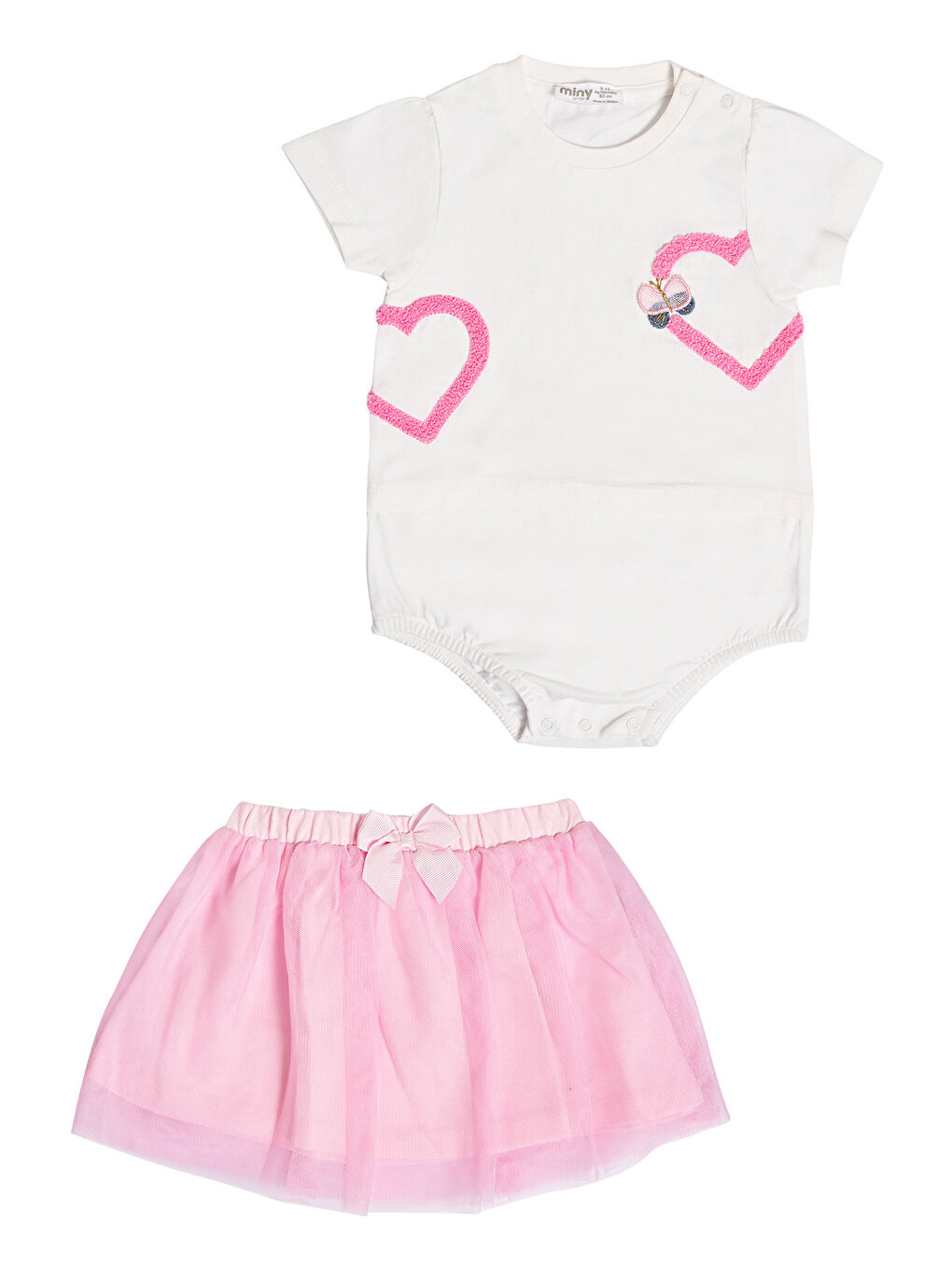 Karışık Kalp Desenli Tişört- Tütü Etekli  Kız Bebek 2'li Set-3