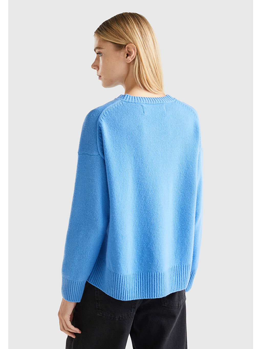 Kadın Havacı Mavi Yün Karışımlı Boxy Fit Kazak-2