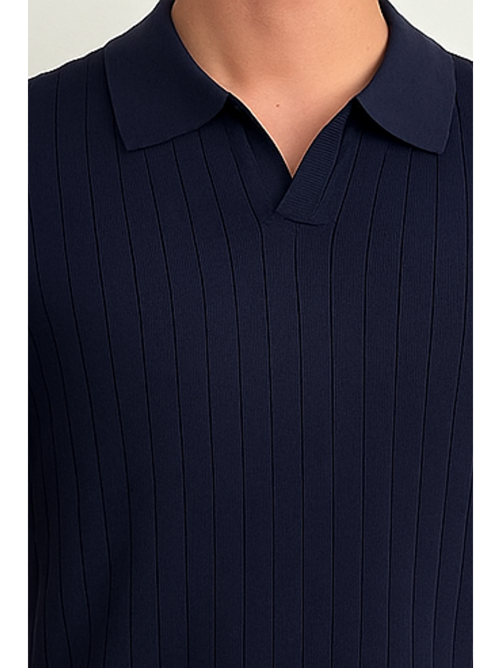 Erkek Lacivert Slim Fit Fitilli Polo Yaka Triko T-Shirt-2