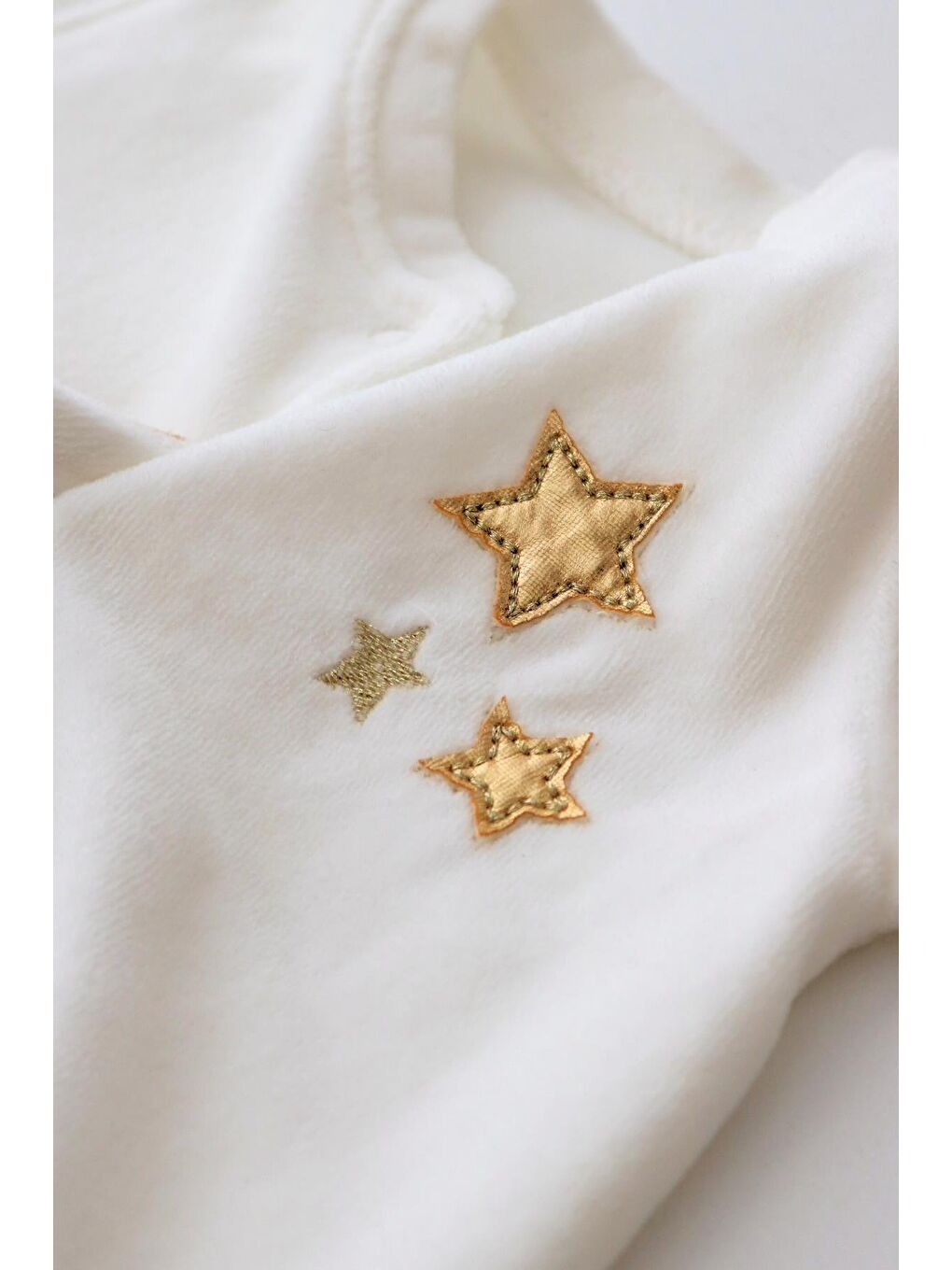 Beyaz Kız Bebek Gold Yıldız Detay Tulum-8