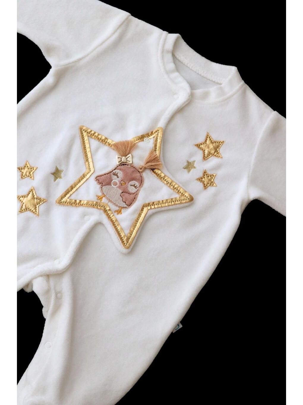 Beyaz Kız Bebek Gold Yıldız Detay Tulum-9