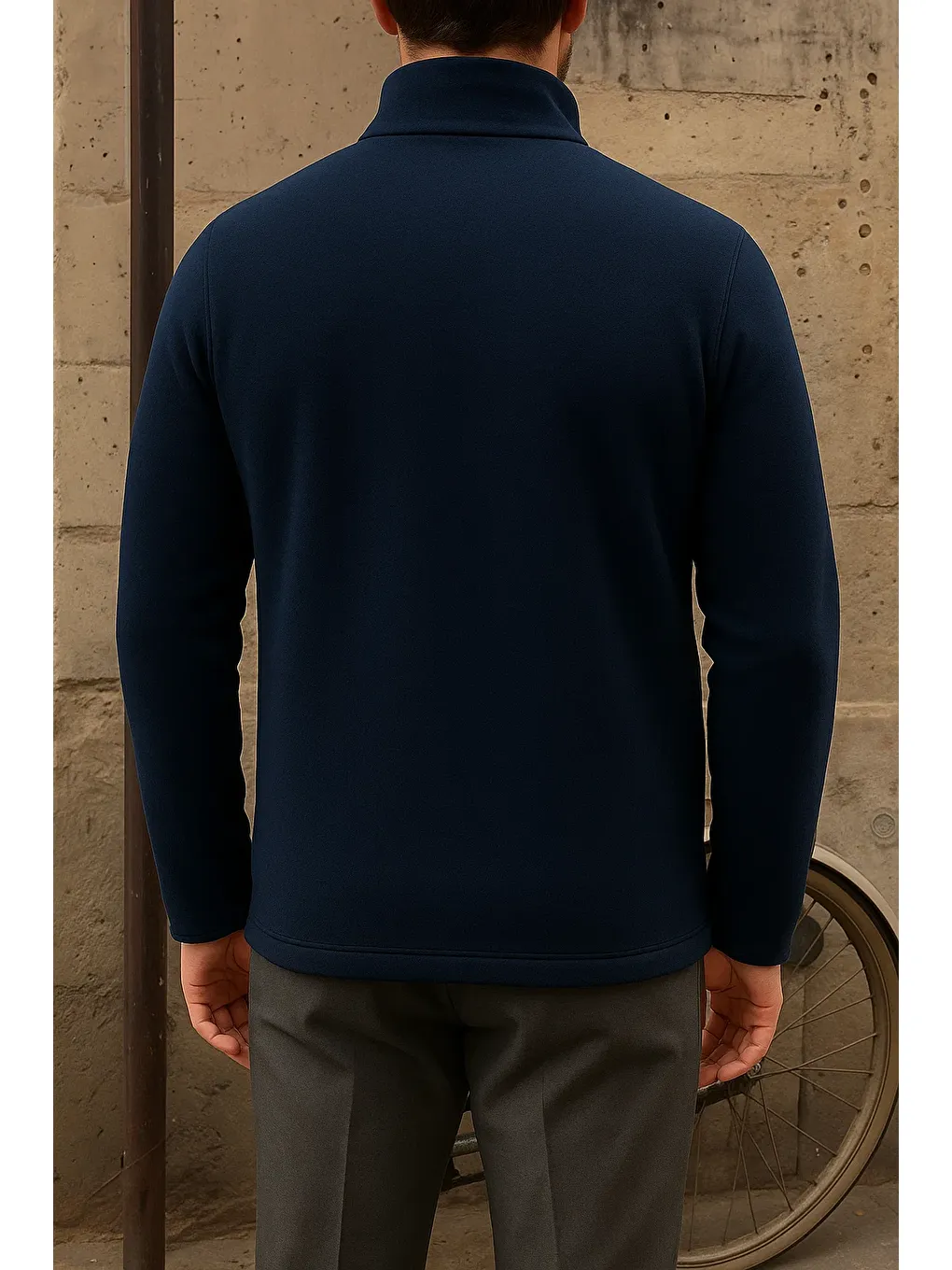 Erkek Kalın Fermuarlı Kışlık Günlük Lacivert Polar Ceket-4