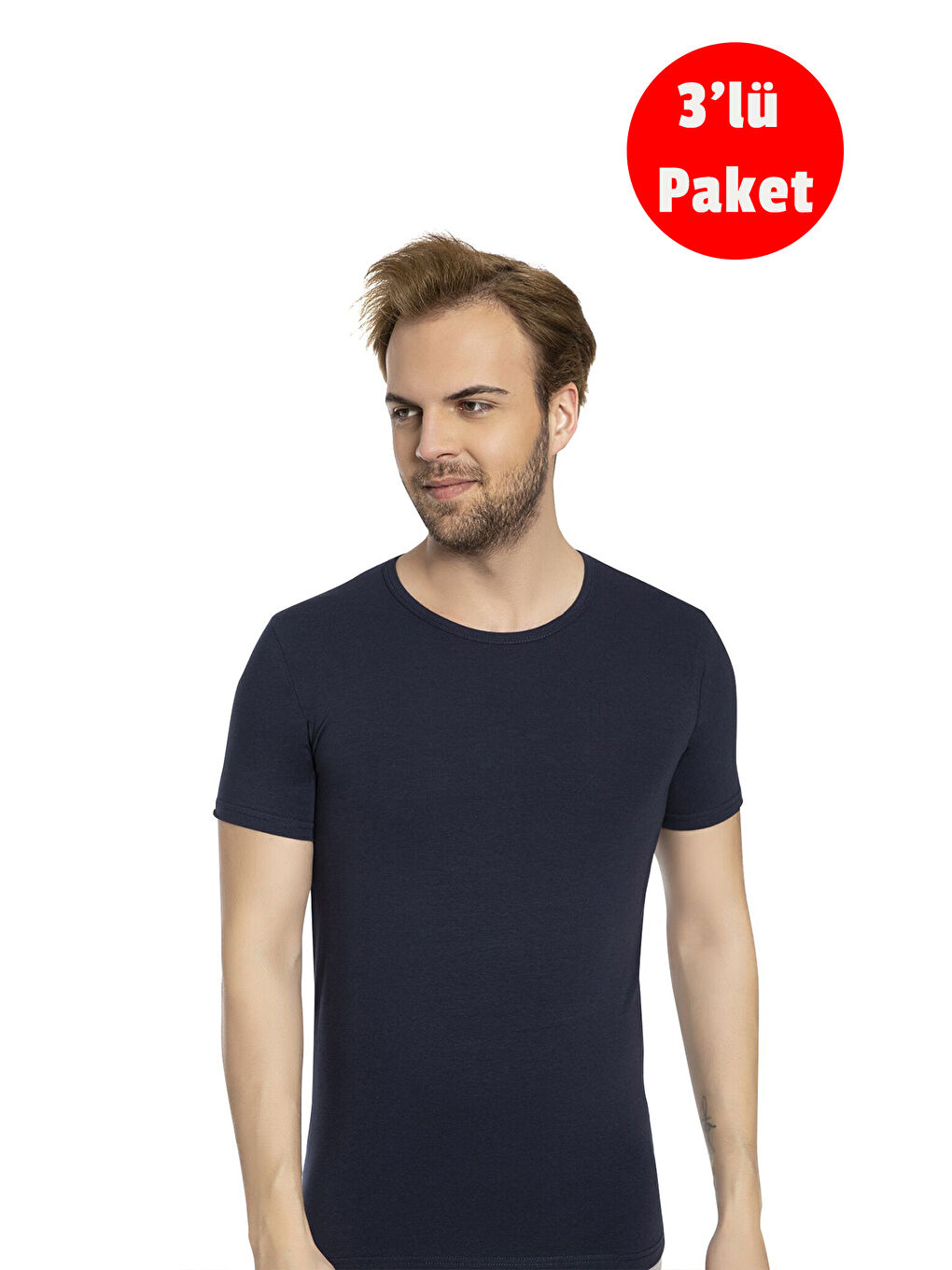 Bross Lacivert Erkek Pamuklu 3lü T-Shirt/Fanila 1041 3'LÜ