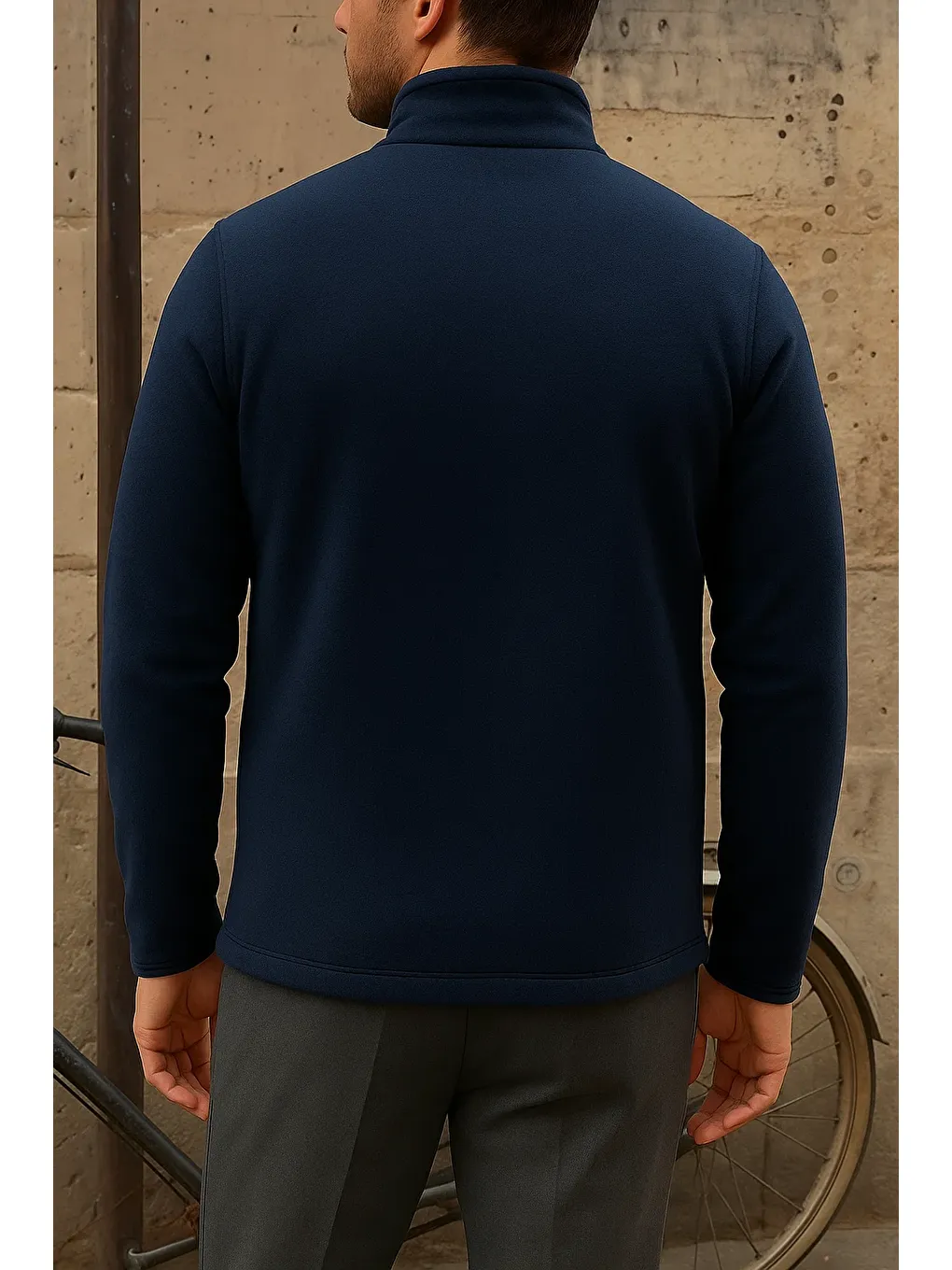 Erkek Kalın Fermuarlı Kışlık Günlük Lacivert Polar Ceket-5