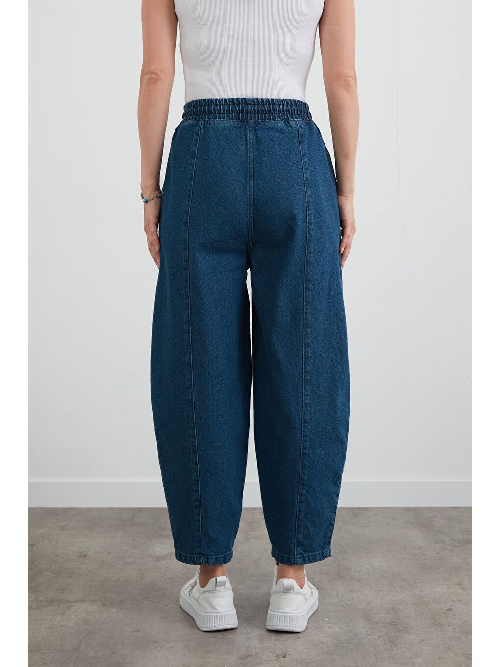 Mavi Beli Bağlamalı Slouchy Jean Pantolon-3