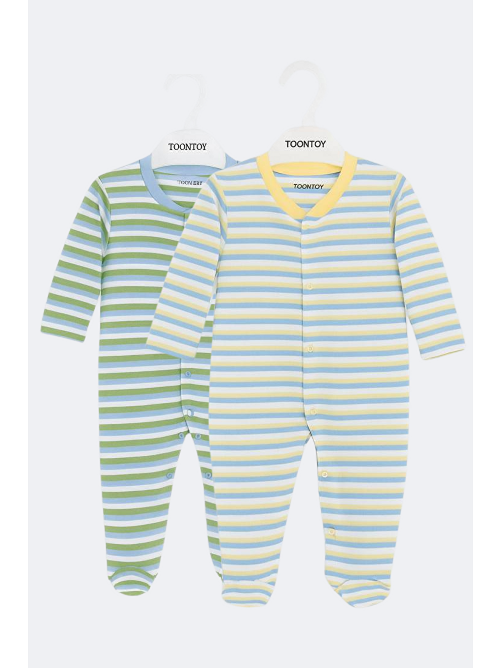 Ekru Unisex Çizgili 2 Li Patikli Tulum