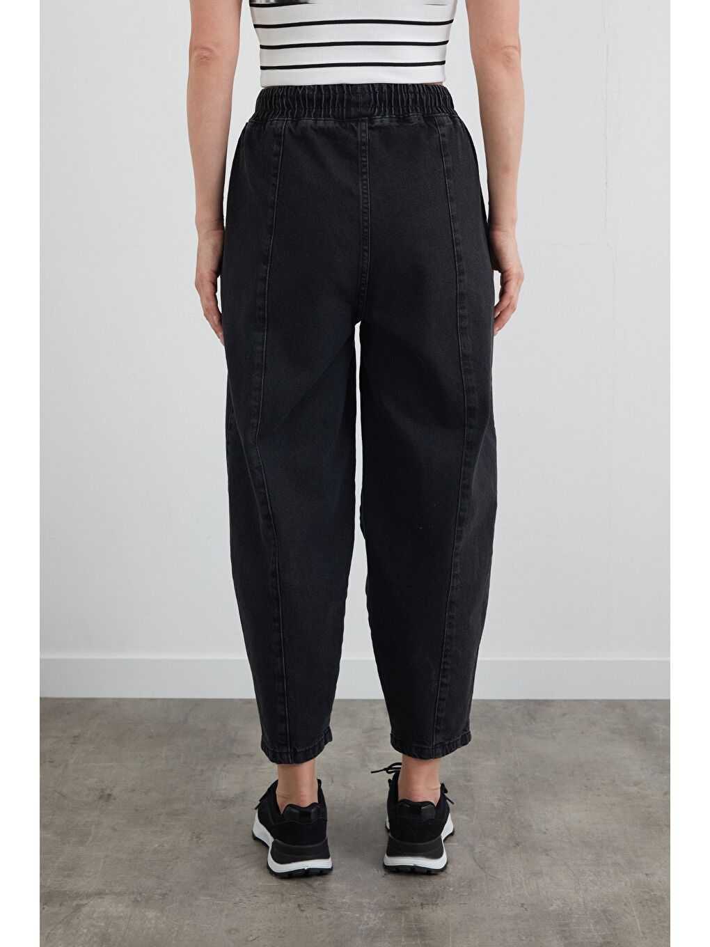 Antrasit Beli Bağlamalı Slouchy Jean Pantolon-3