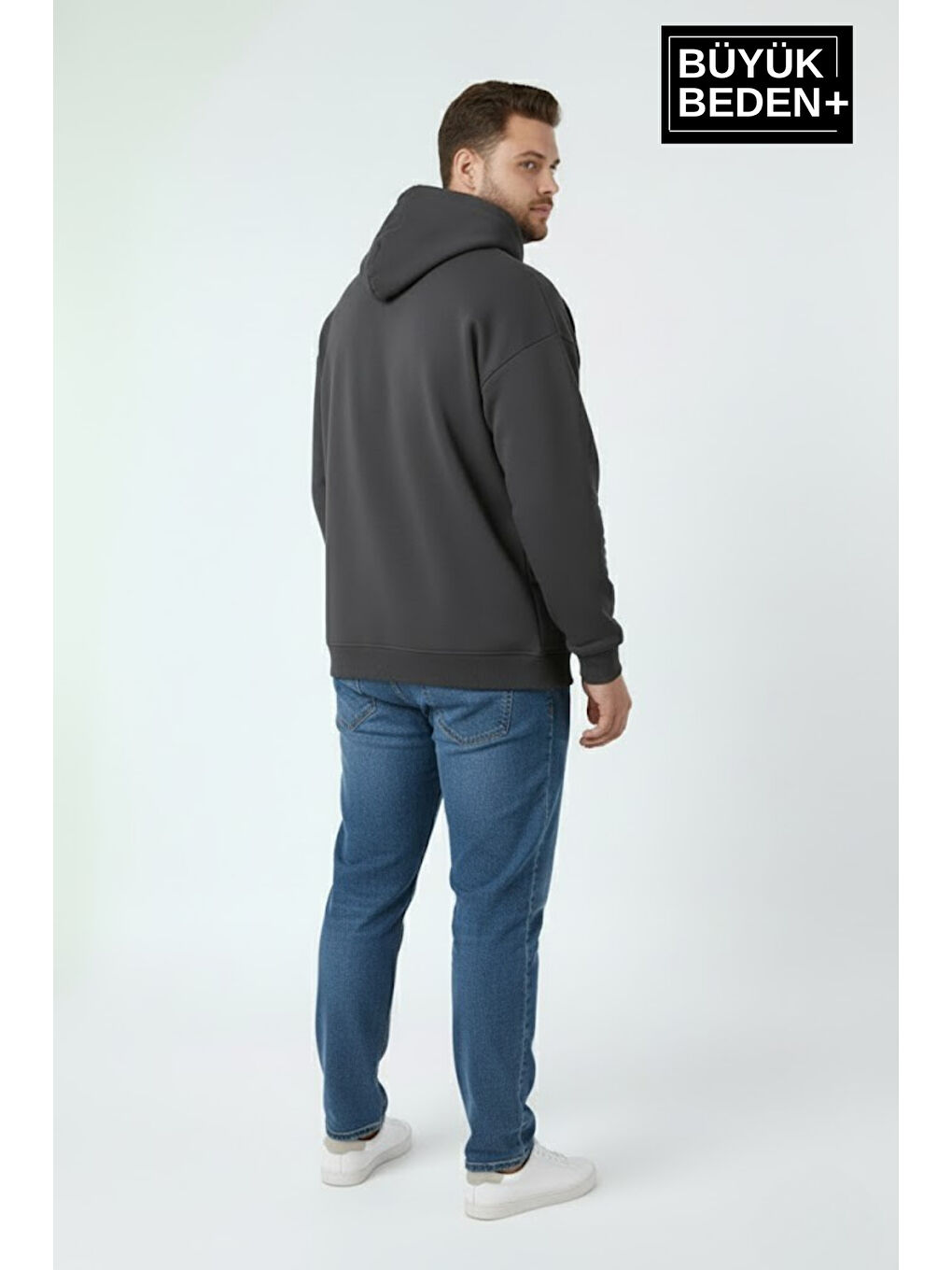 Gri Erkek Büyük Beden İnce Kapüşonlu Capri Island Baskılı İnce Sweatshirt SPR26BSW957-14-1