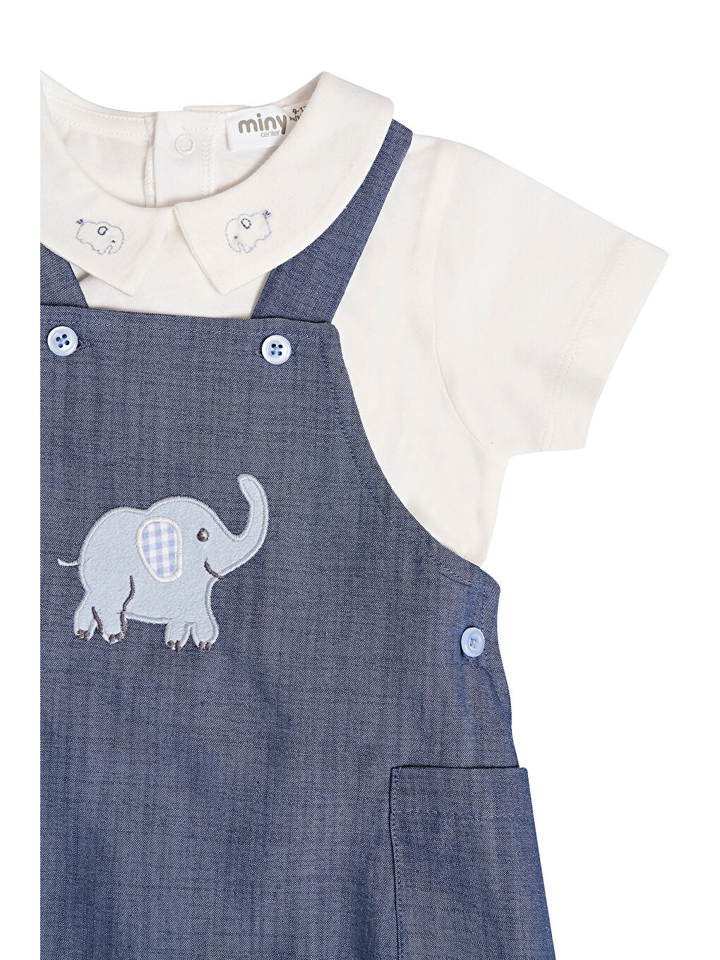 Karışık Fil Nakış Detaylı Erkek Bebek Salopet Set-5