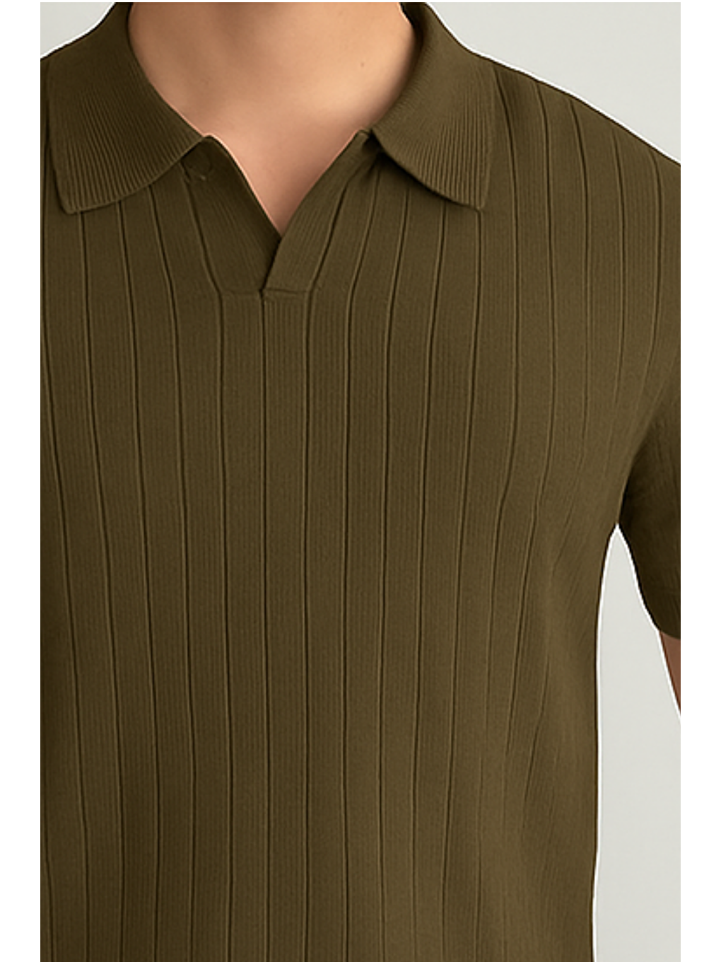 Erkek Haki Slim Fit Fitilli Polo Yaka Triko T-Shirt-1