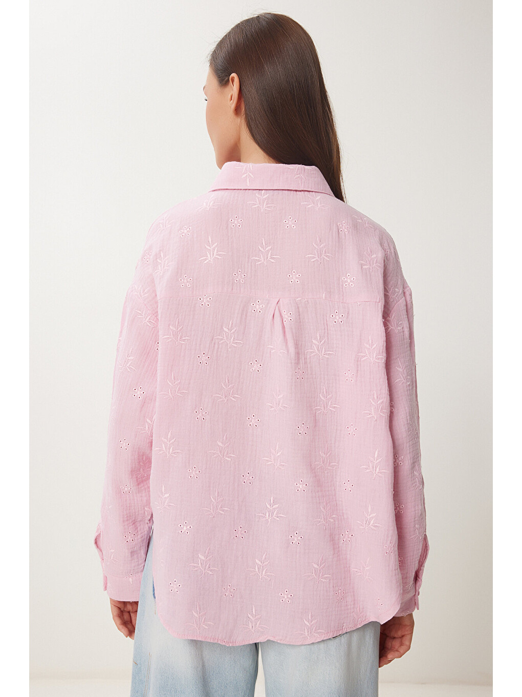 Nakış İşlemeli Müslin Gömlek Pembe Lhf0022-4
