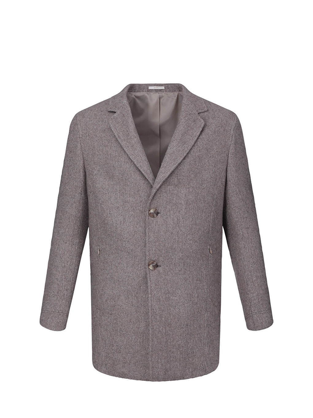 Kahverengi Slim Fit Ceket Yaka Yünlü Kaşe Palto