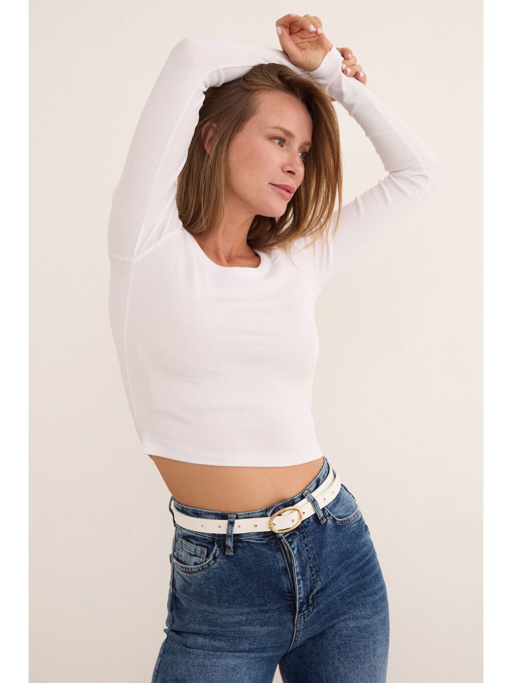 Beyaz Basic U Yaka Modal Bluz-2