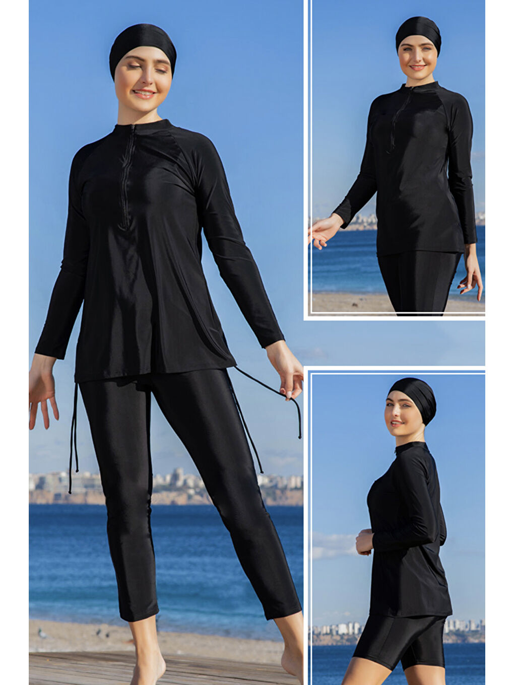 2 Farklı Şekilde Giyilebilir Elastanlı Tam Kapalı Tesettür Mayo 2413 1 Siyah