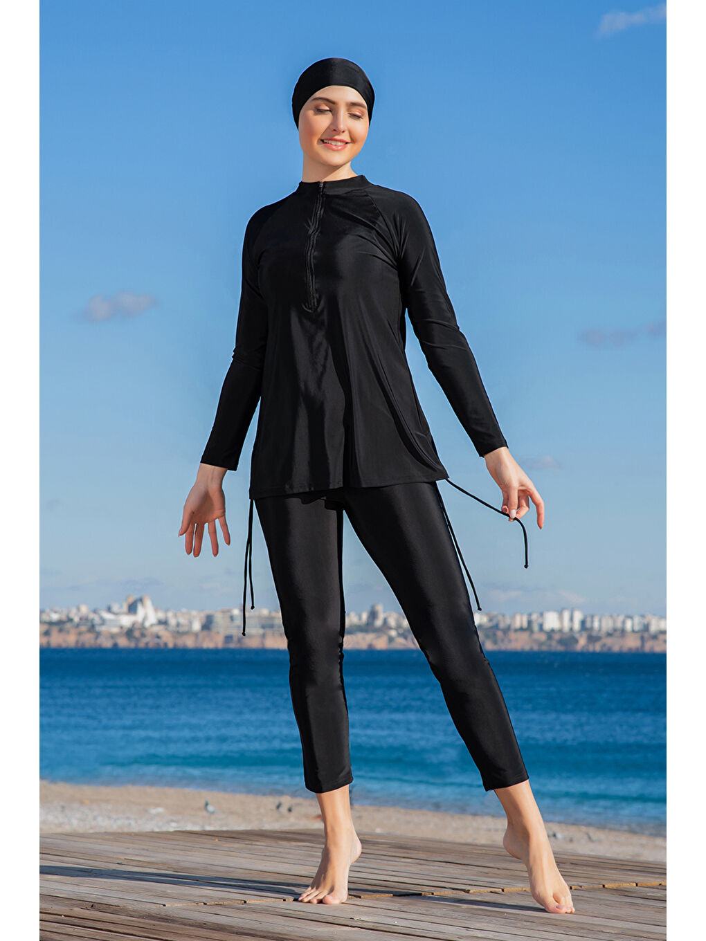 2 Farklı Şekilde Giyilebilir Elastanlı Tam Kapalı Tesettür Mayo 2413 1 Siyah-1