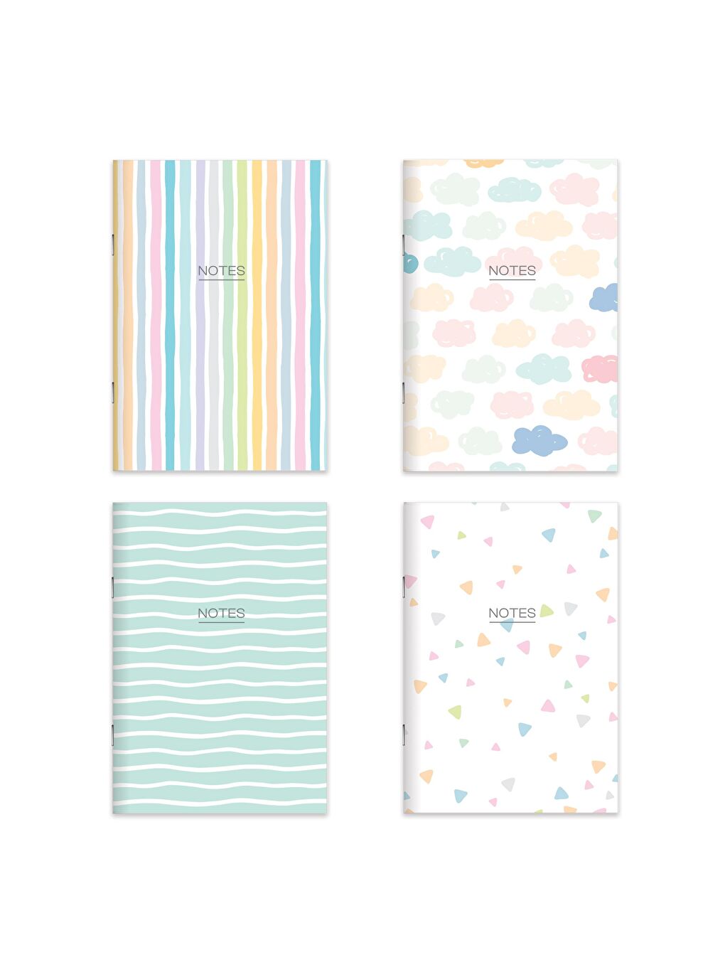 Keskin Color Karton Kapak Hafif Kağıt Defter 4'Lü Set-Deniz (2Çizgili+2Düz) 14*20 24 Yp.