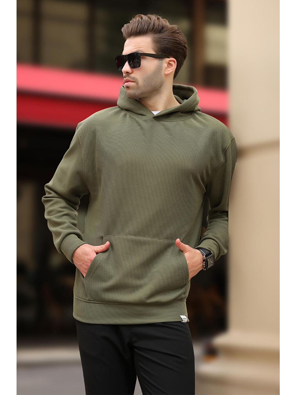 Madmext Haki Kapüşonlu Cep Detaylı Sweatshirt Hoodie