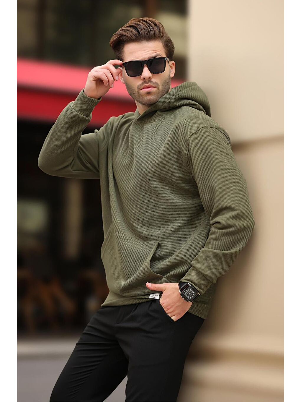 Madmext Haki Kapüşonlu Cep Detaylı Sweatshirt Hoodie - 1