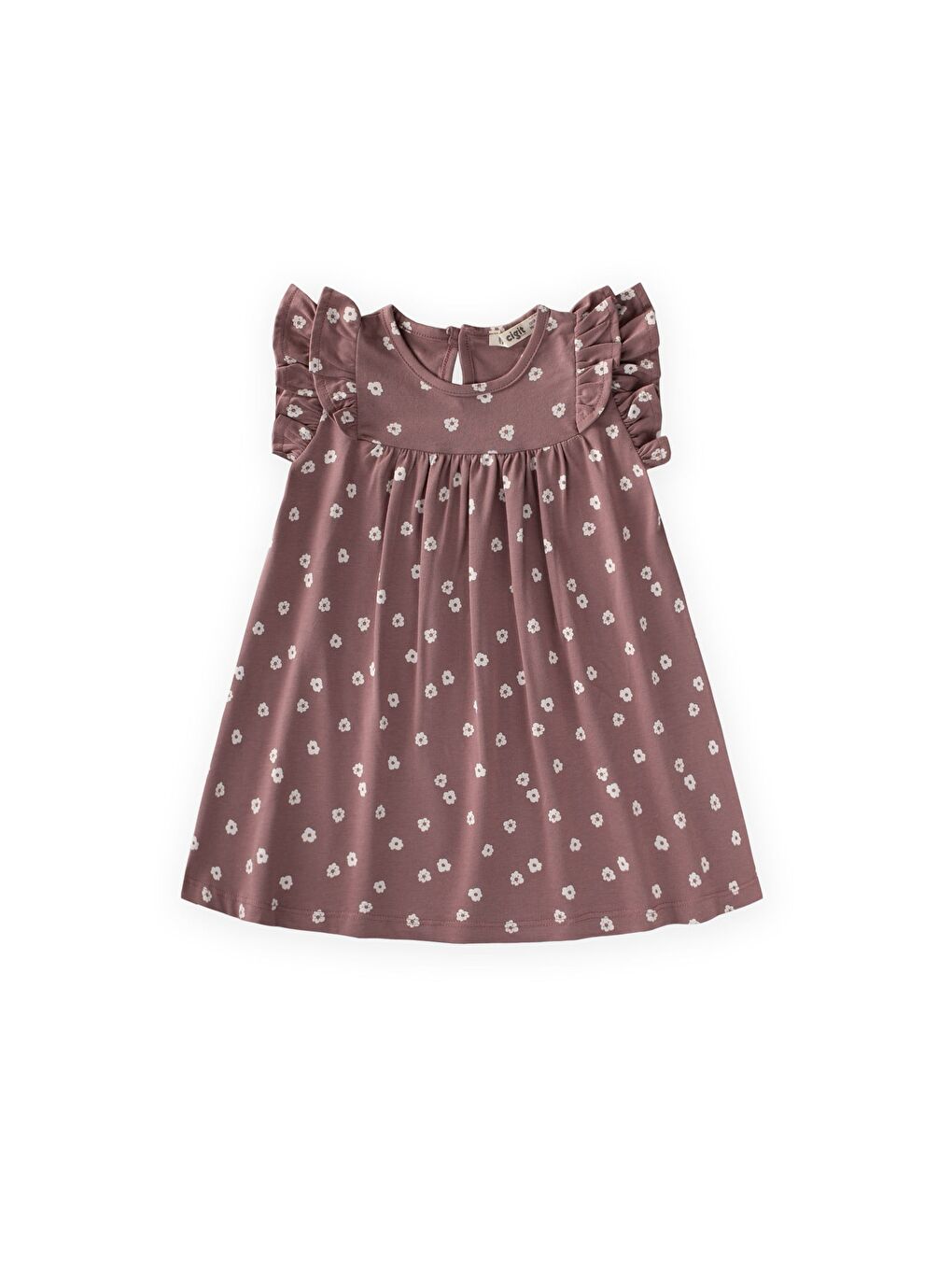 Turuncu Desenli Fırfırlı Elbise 1-8 Yaş Bakır