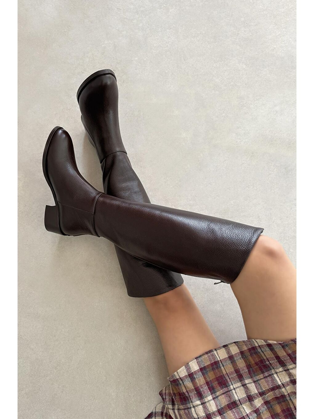 Kahverengi Carla Kadın Fermuar Detay Hakiki Deri Çizme Kahve-3