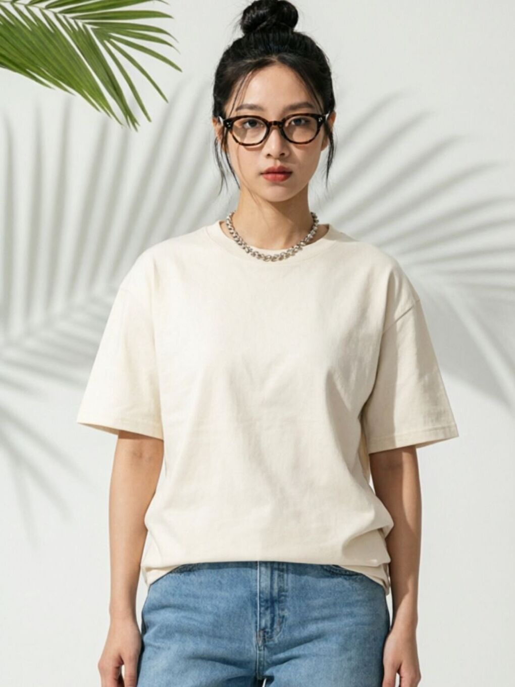 Kadın Bej Boys Baskılı Tişört-1