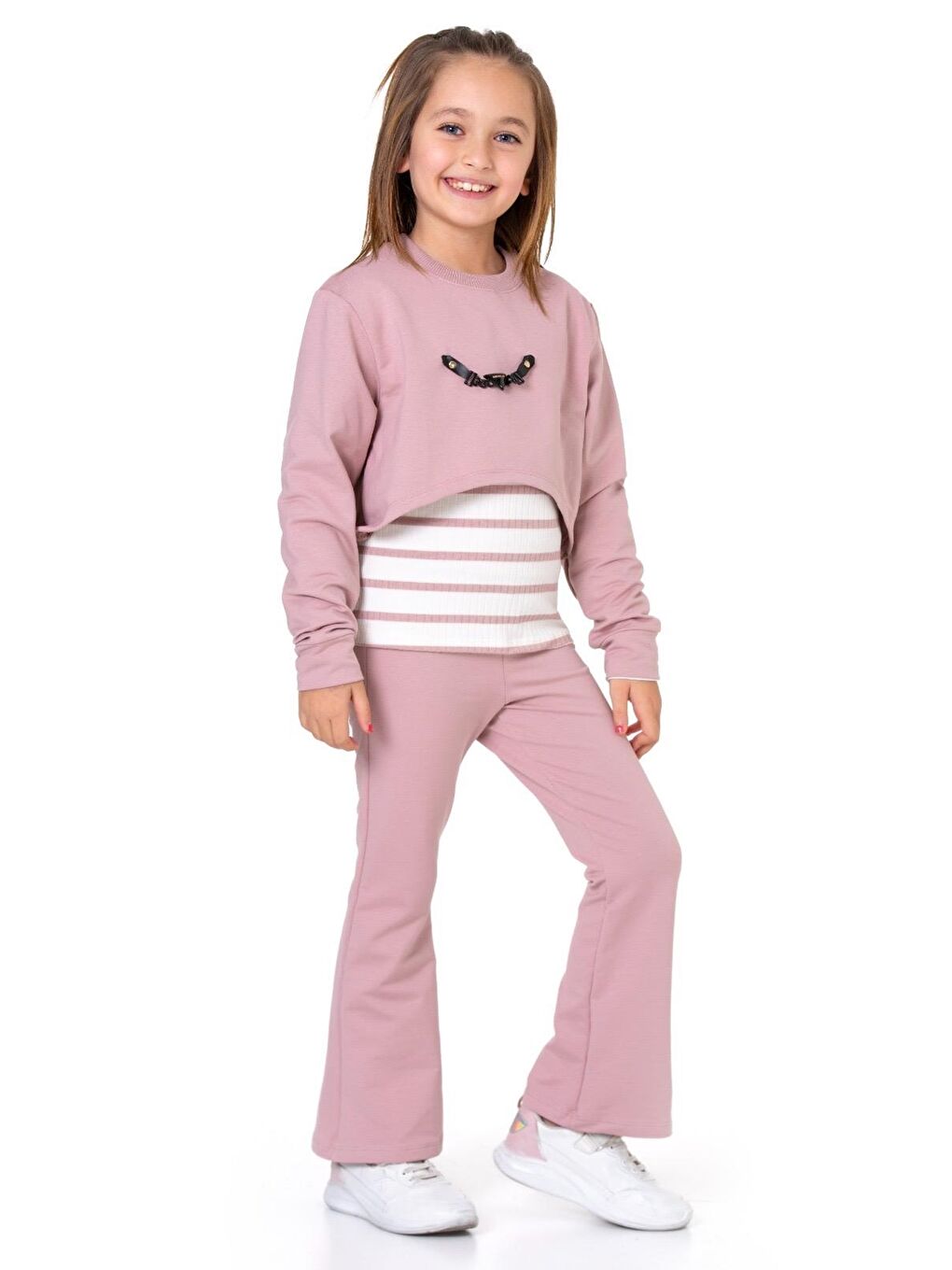 Pembe Kız Çocuk 3'lü Takım (Pantolon+Bluz+Tişört) 12125-1