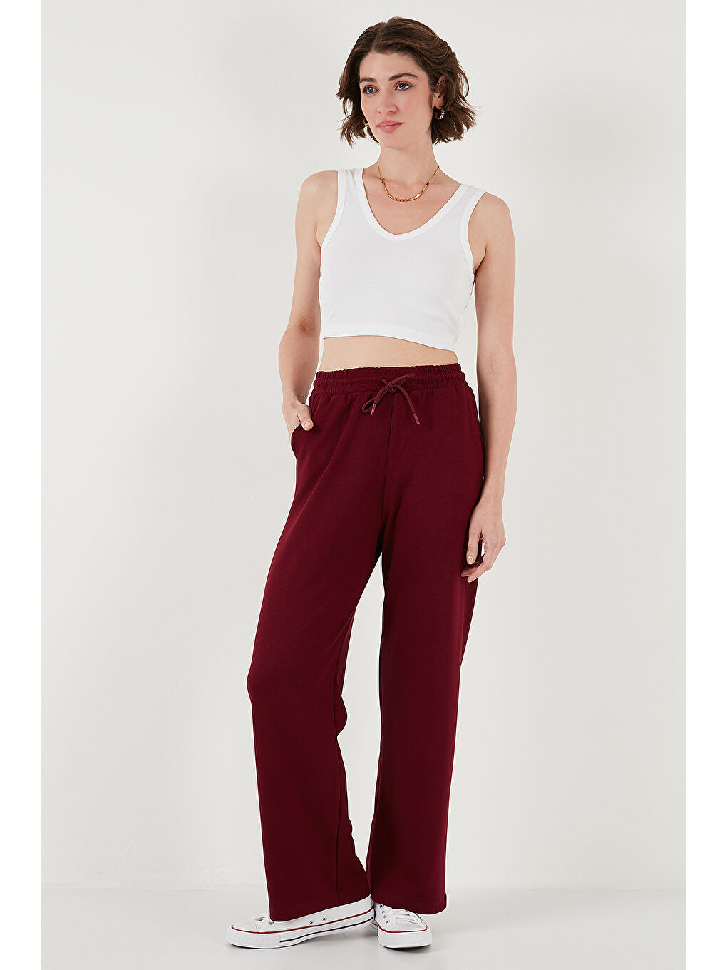 LC WAIKIKI Bordo Streç Bol Paça Regular Fit Kadın Eşofman Altı 5865881