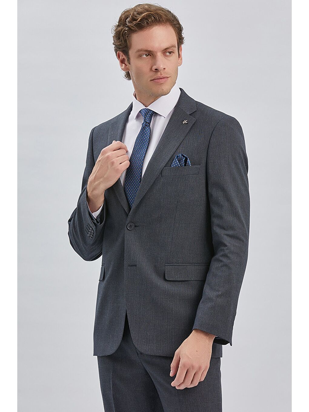 Koyu Lacivert Çizgili Mono Yaka Astarlı 4 Drop Comfort Fit Rahat Kesim Takım Elbise 1001240177