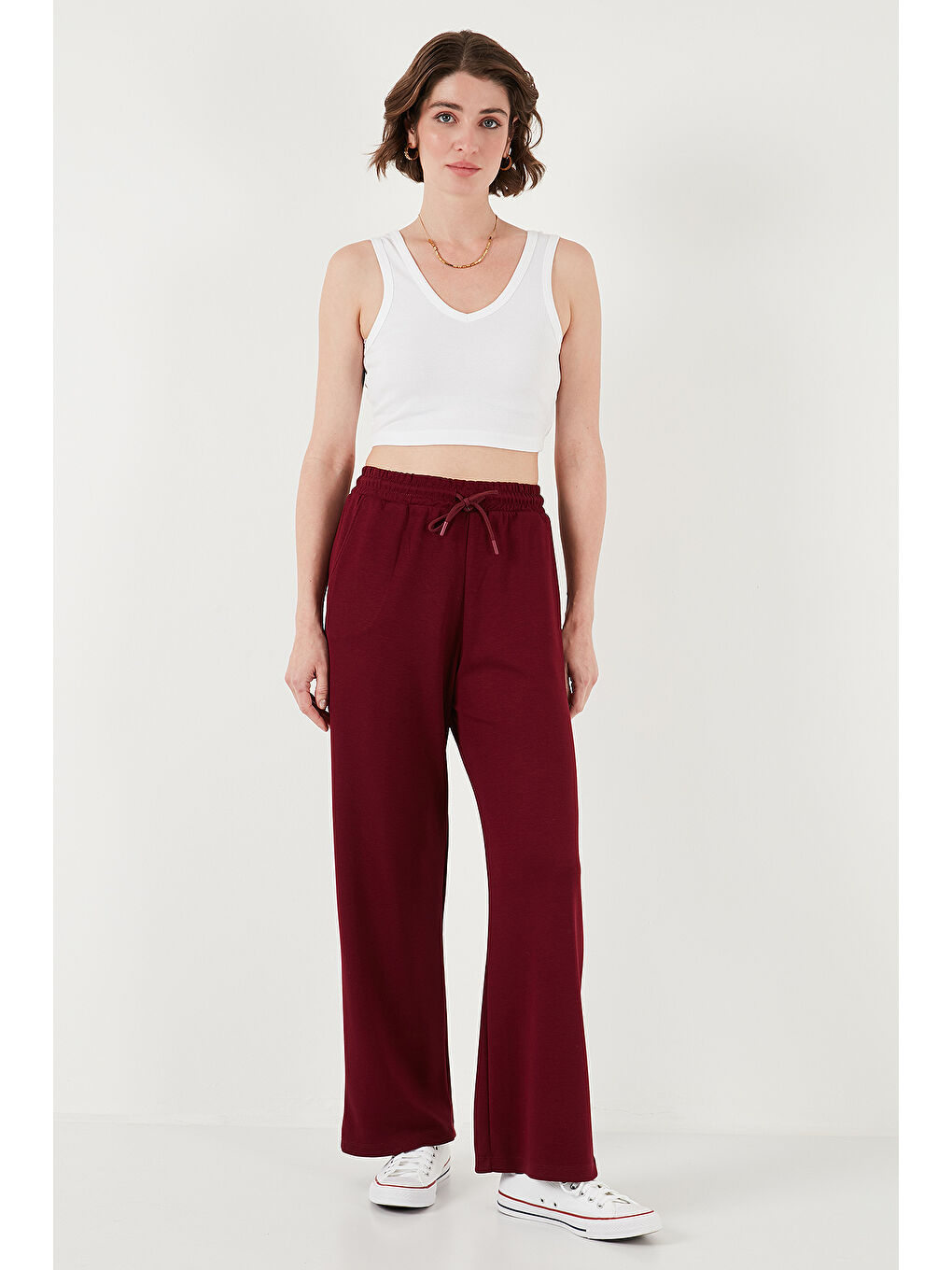 LC WAIKIKI Bordo Streç Bol Paça Regular Fit Kadın Eşofman Altı 5865881 - 3