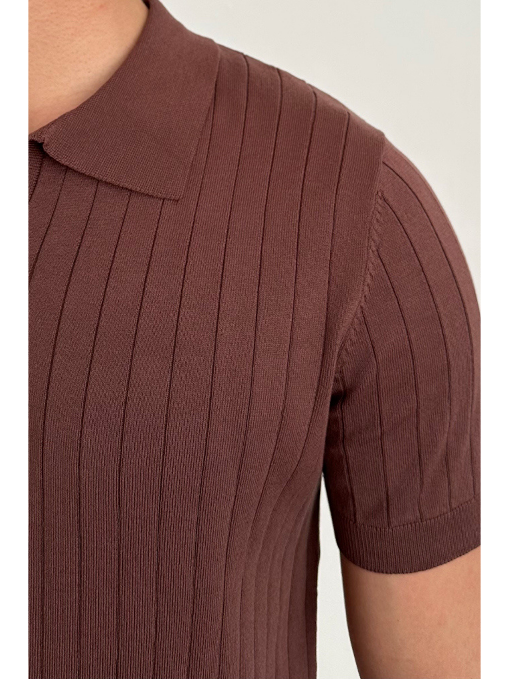 Erkek Kahverengi Slim Fit Fitilli Polo Yaka Triko T-Shirt-5