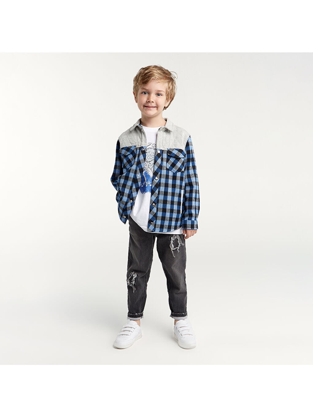 Mavi Erkek Çocuk Ekose Desenli Gömlek