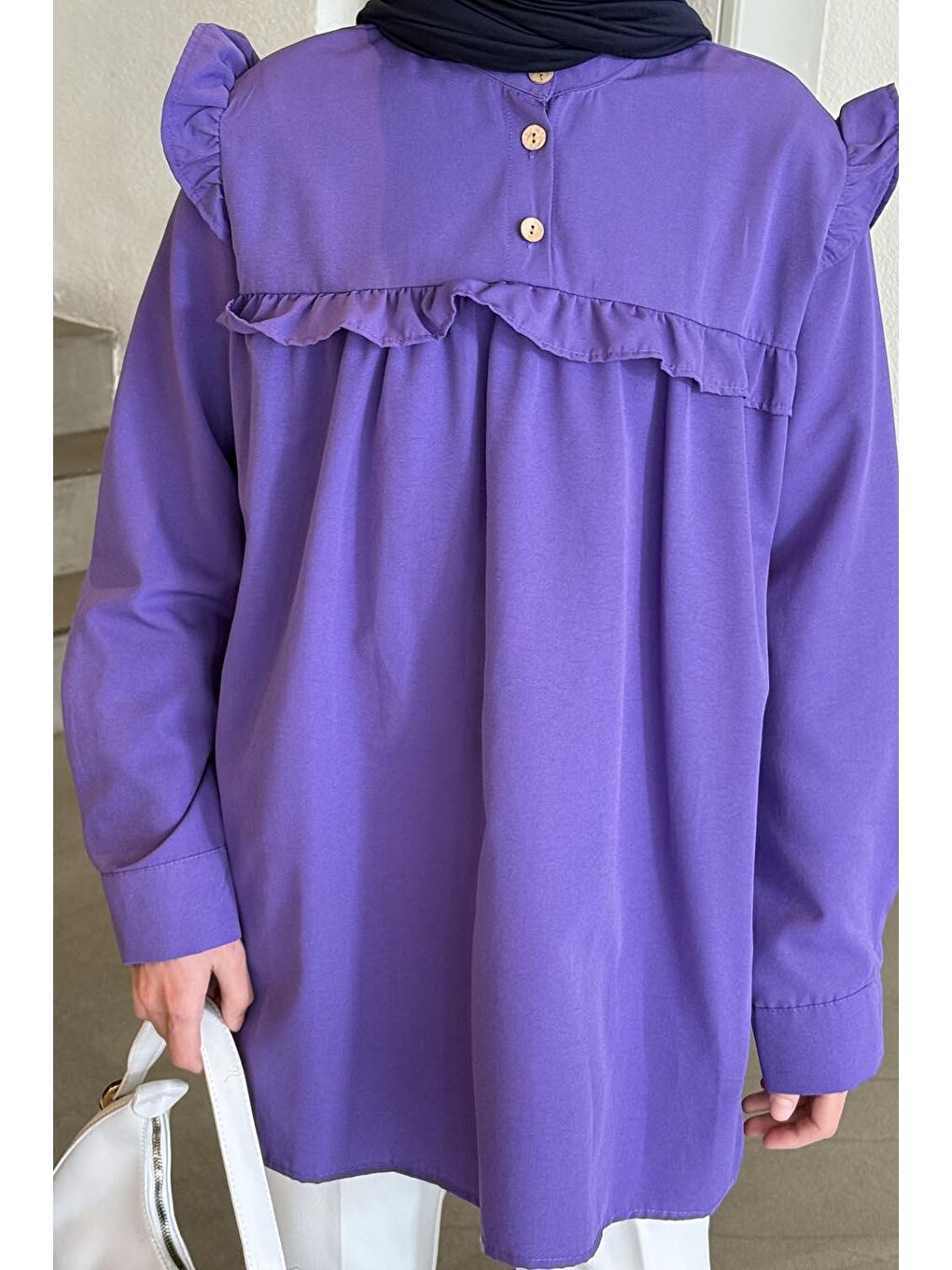 Hakim Yaka Önü Pileli Tunik Mor-2