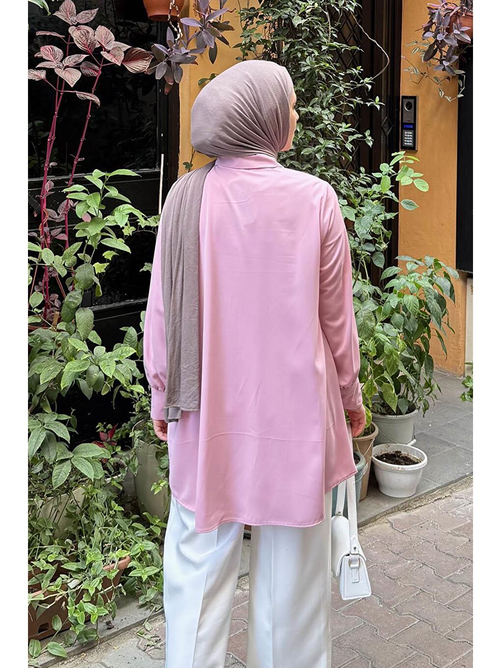 Gizli Düğme Detaylı Tesettür Tunik Pembe-3