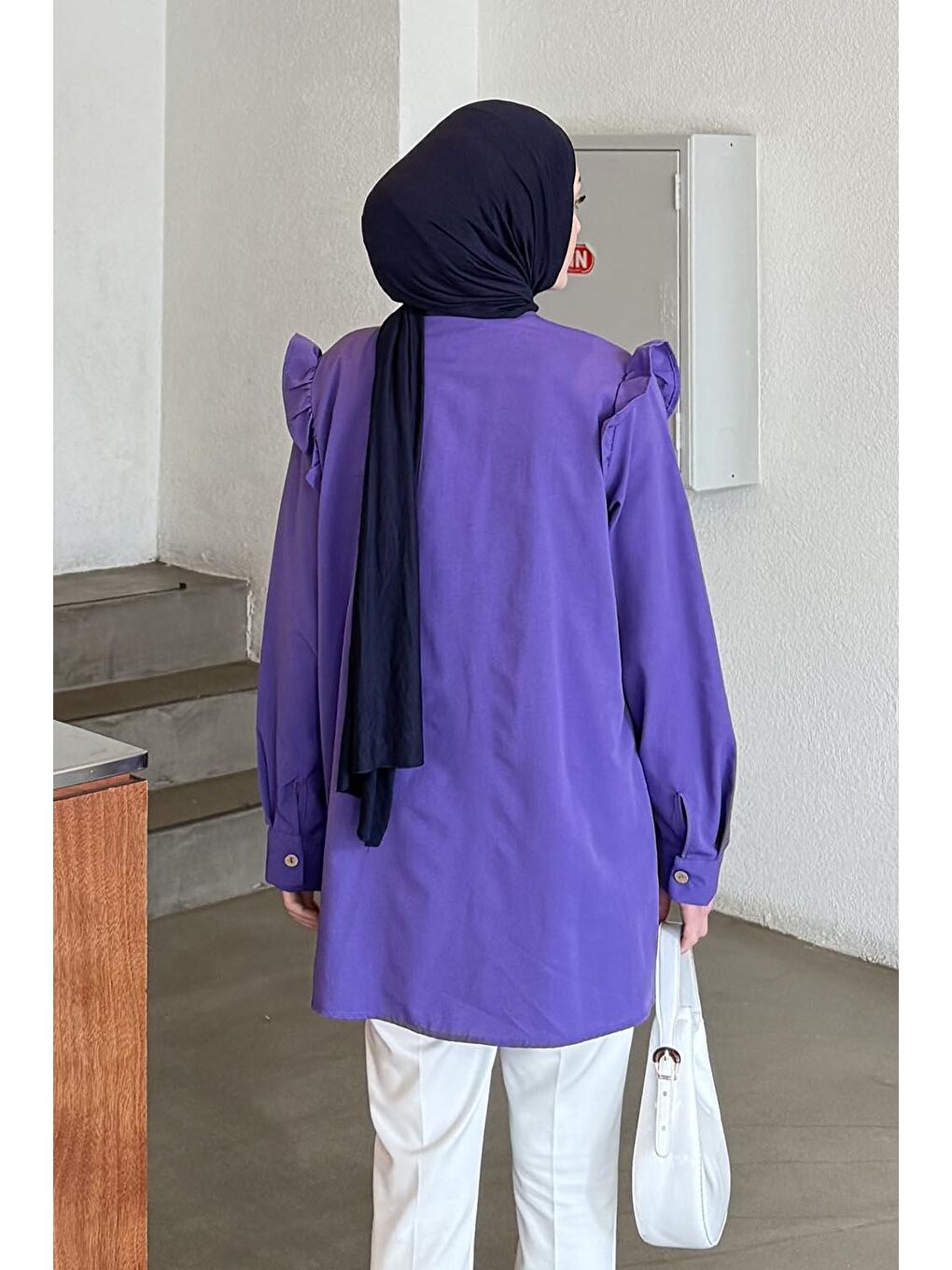 Hakim Yaka Önü Pileli Tunik Mor-3