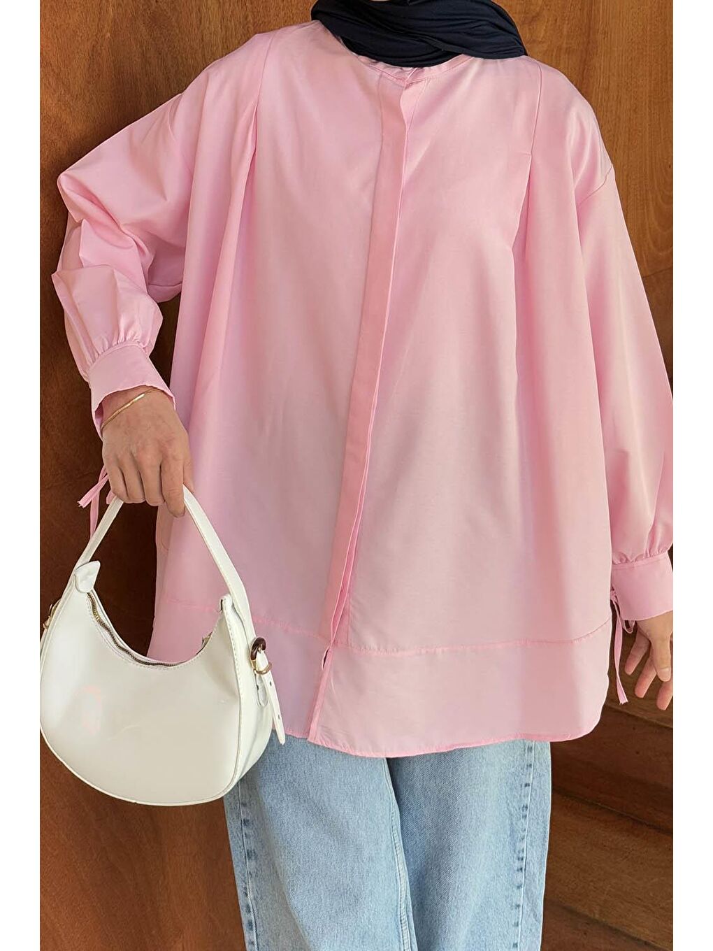 Manşeti Biyeli Tunik Pembe-1