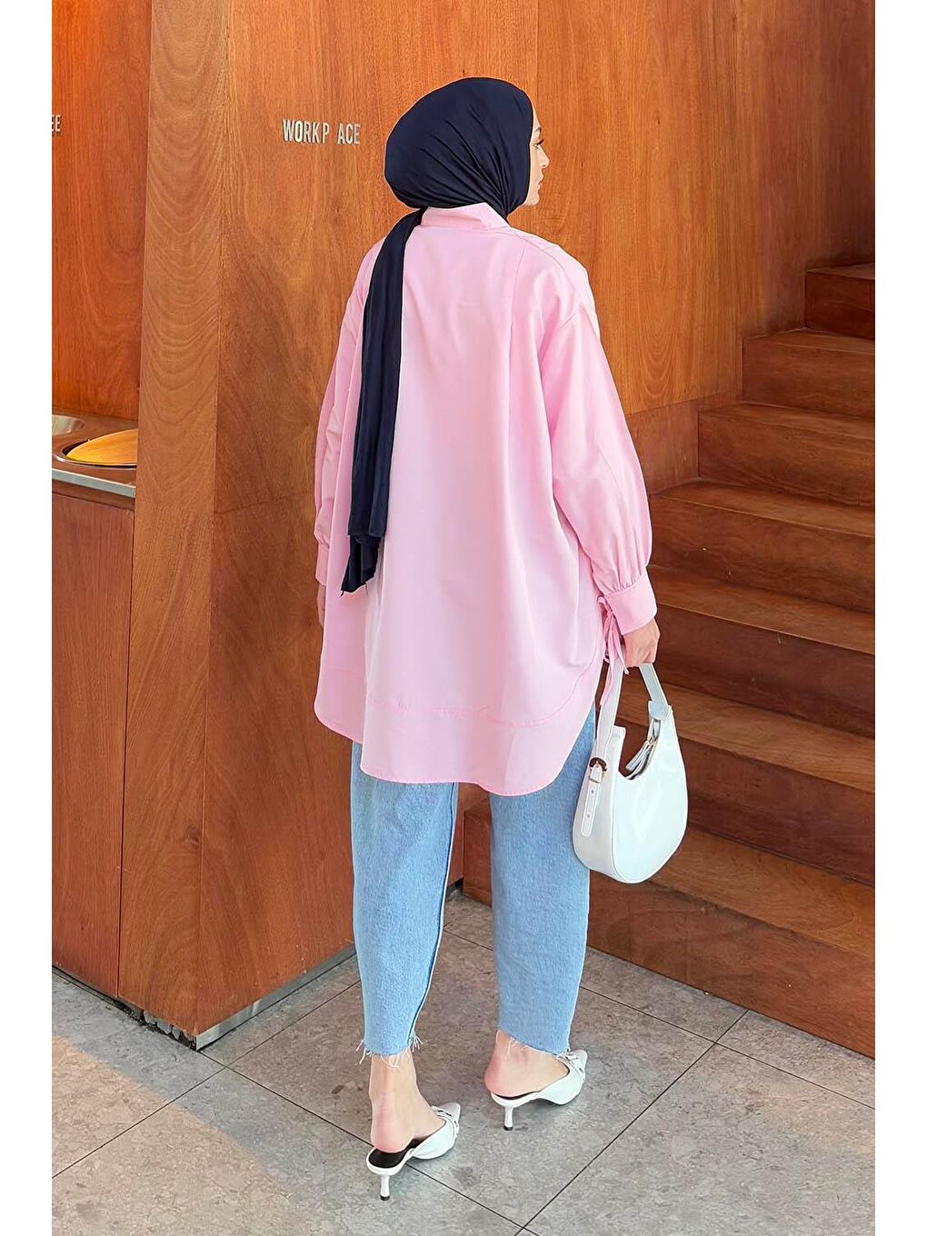 Manşeti Biyeli Tunik Pembe-3