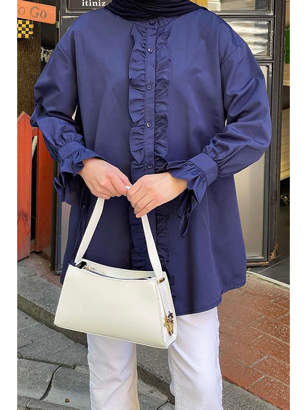 Flores Fırfırlı Tunik Lacivert-2